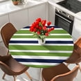 thumbnail image 2 of Green Navy Round Fitted Table Cover Blue White Geometric Stripes Waterproof Table Cloth with Elastic Edge Wipeable Tablecloth for Picnic Camping Party Fits 36"-44" Diameter, 2 of 8