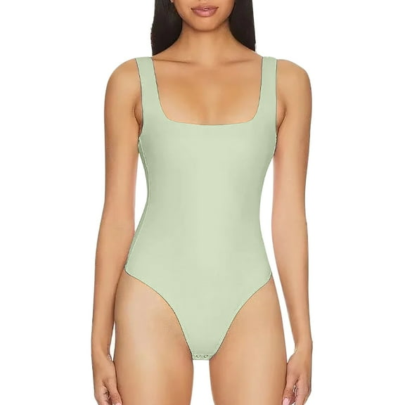 Wyongtao Shapewear for Women Square Neck Sleeveless Jumpsuit Tummy Control Thong Bodysuit Top,Green M