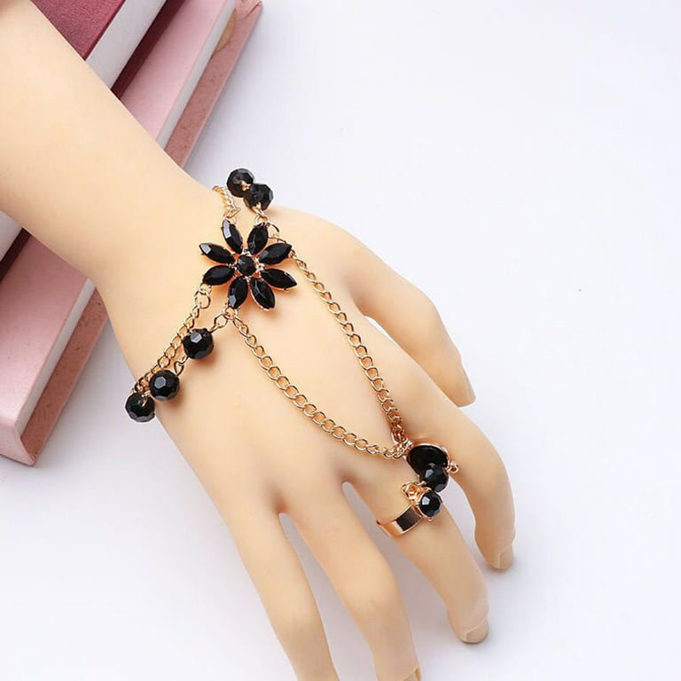 Visland Women Girls Bracelet, Adjustable Fashion Elegant Alloy Flower Shape  Bangle Hand Harness Chain Link Finger Ring Bracelet Jewelry Accessory for