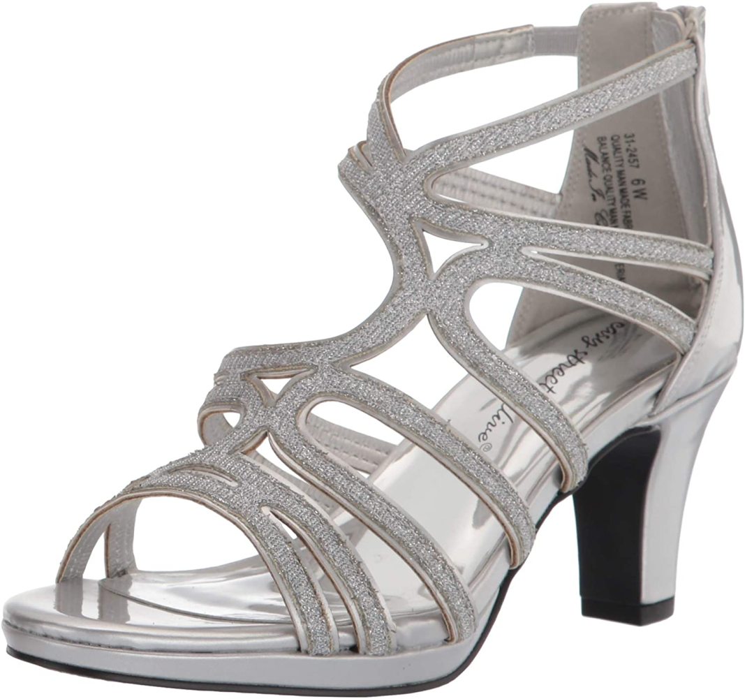 Womens Heeled Sandal, Silver Patent 