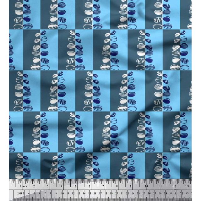 Soimoi polyester Crepe Fabric Check & Leaves Artistic Decor Fabric Printed Yard 52 Inch Wide