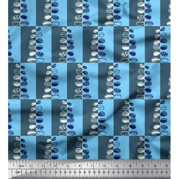 Soimoi Rayon Fabric Check & Leaves Artistic Print Fabric by Yard 56 Inch Wide