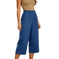 thumbnail image 6 of CFLVAEK Plus Size Capris for Women with Pockets Casual Summer Elastic Waisted Capri Pants Loose Fit Wide Leg Lounge Cropped Pant Blue S, 6 of 6