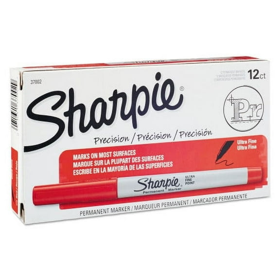 Sharpie Ultra Fine Tip Permanent Marker, Ultra-Fine Needle Tip, Red, Dozen, Each