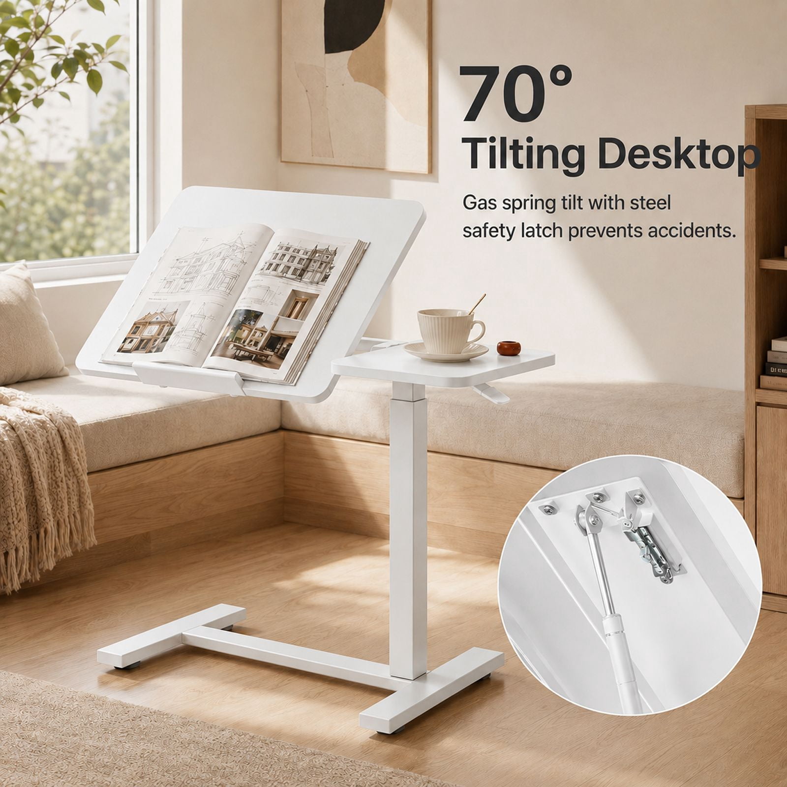 Alvantor Adjustable Bedside Table with Wheels, Rolling Desk, Laptop Table, Portable Design, Adjustable Height, Computer Workstation, Home Office Classroom