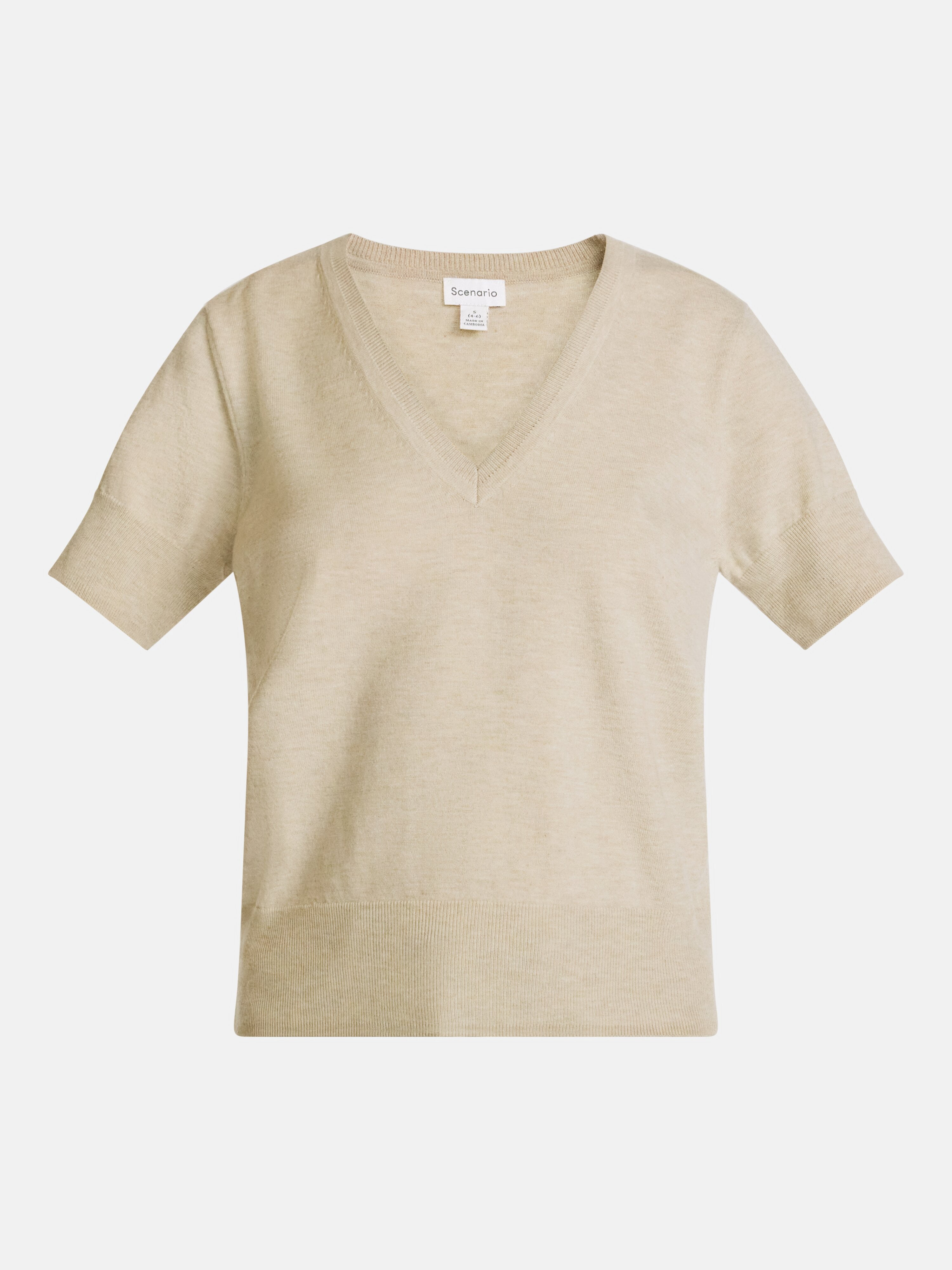 Scenario Women's V-Neck Lightweight Sweater with Short Sleeves, Sizes XS-XXXL