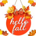 thumbnail image 1 of Hello Fall Thanksgiving Sign Fall Home Wreath Welcome Signs Round Wreath Sign with Ribbon Bow for Autumn Halloween Thanksgiving Decoration, 1 of 8