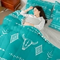 thumbnail image 4 of Feelyou Hippie Aztec Print Bedding Comforter Set 7pcs, Dark Turquoise Geometric Queen Bedding Sets, Bohomian Style Queen Sheet Sets, Lightweight Bedroom Decorative, 4 of 7