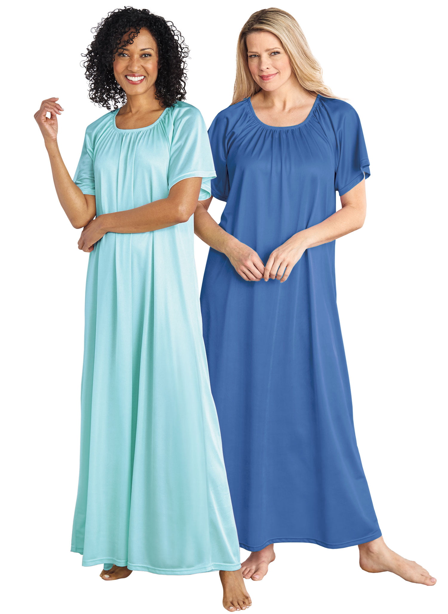 AmeriMark Women's Long Nightgown Set Tricot Short Sleeve Silky Night ...