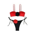 thumbnail image 4 of Swimming Suits For Women Solid Color Floral Spaghetti Strap Backless Brassiere With Thongs Split Swimsuit Two Piece Bikinis Swimwears Bathing Suits,Red,M, 4 of 8