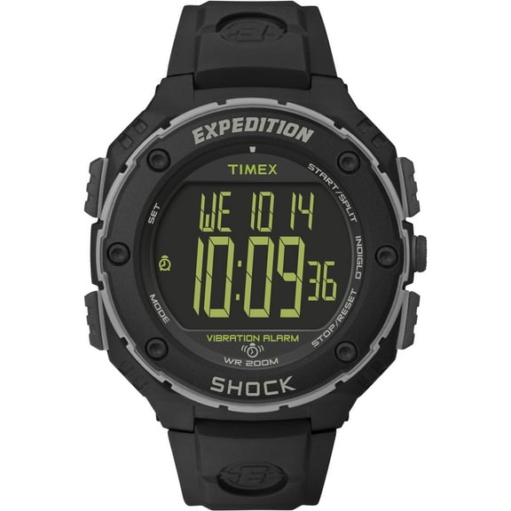 Timex Men's Expedition Shock XL Vibrating Alarm 50mm Watch – Black Case Negative Display with Black Resin Strap