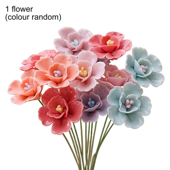 Goasio Handmade 3D Ceramic Flower Realistic Artificial Flower Decoration Eternal Flower Bouquet for Living Room Dining Table Office Home Vase Decor