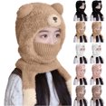 thumbnail image 5 of Xdegoge Kids Beanie Hat Mask Scarf Set 3 in 1 Plush Fleece Knitted Thermal Cute Bear Face Cover Caps Winter Warm Thick Fluffy Neck Warmer Cold Weather Outdoor Balaclava, 5 of 5