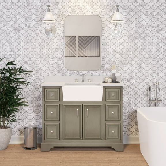 Zelda 42" Farmhouse Bathroom Vanity with Weathered Gray Cabinet and Quartz Top