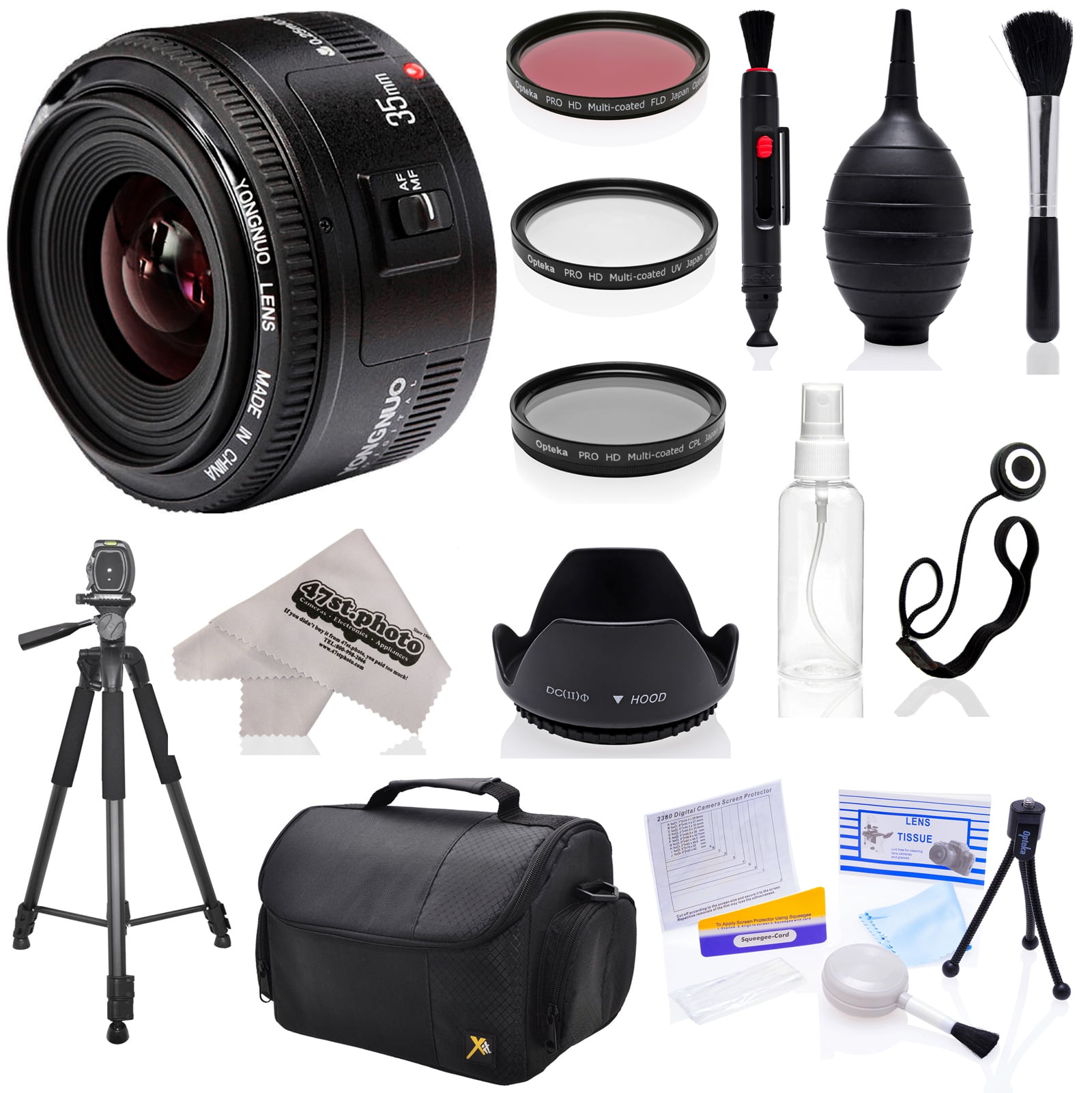 Yongnuo 35mm f/2 AF HD Prime Lens with Hood, Filters, Tripod, Case