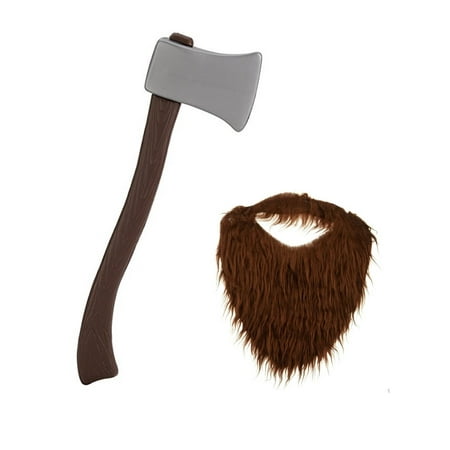 lumberjack brown beard with plastic toy fireman firefighter ax axe