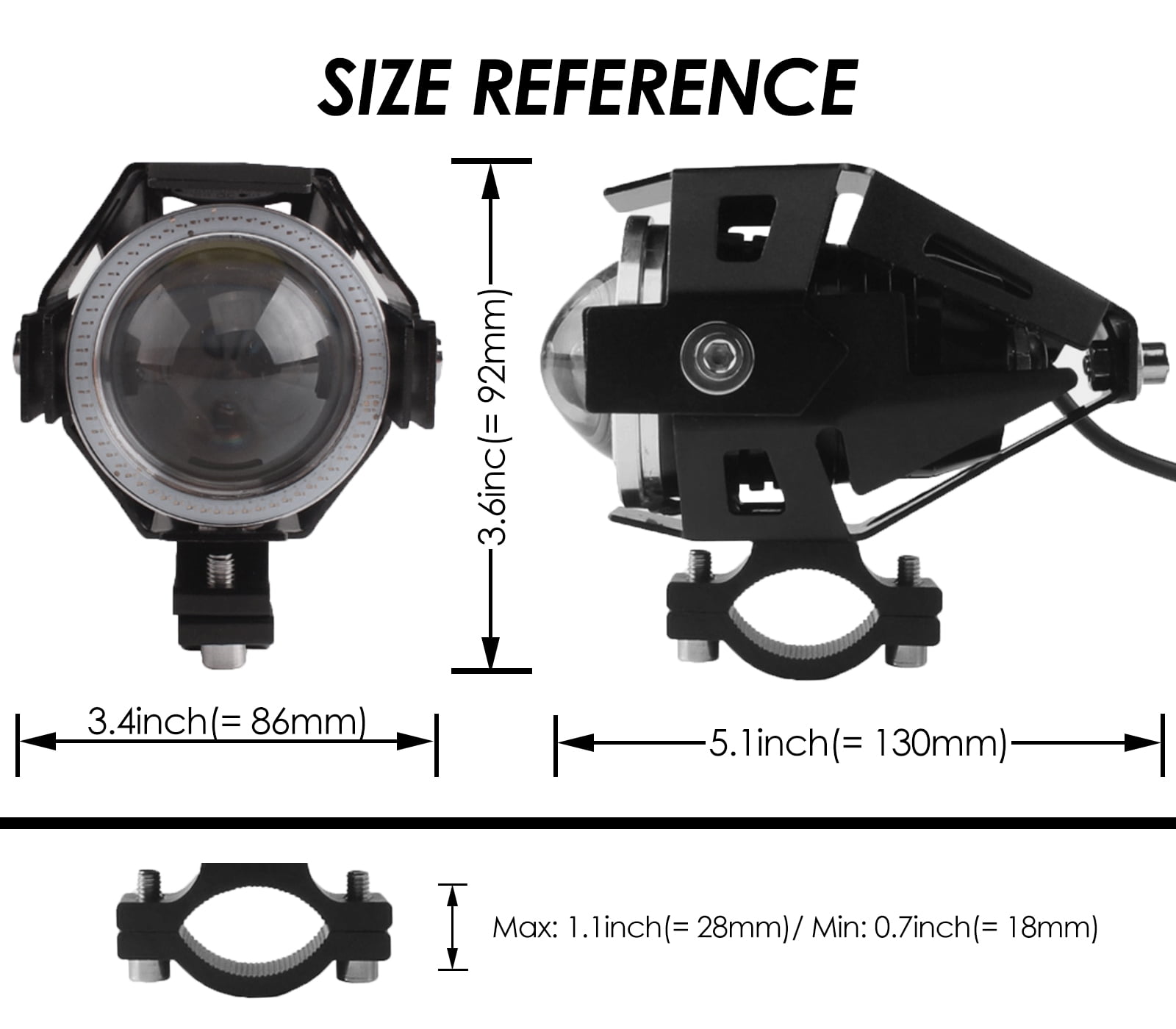 Ueasy U7 Motorcycle Driving Lights with High Low Strobe Beam Halo Rings Switch Clamps Waterproof LED 20W Fog Lights for ATV UTV SUV Electric Bicycle Dirt Bike Truck Car Boat Universal