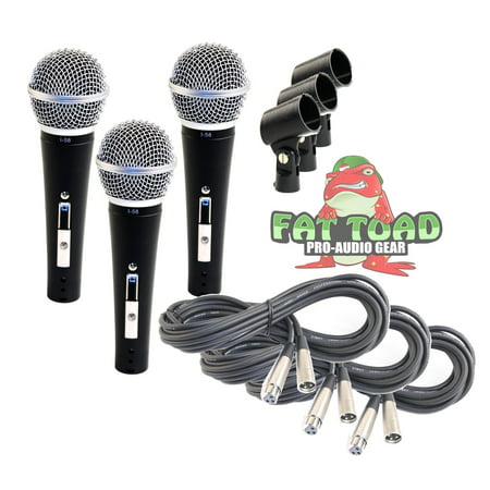 Dynamic Vocal Microphones with XLR Mic Cables & Clips (3 Pack) by Fat Toad Cardioid Handheld, Unidirectional for Studio Recording, Live Stage Singing, DJ, Karaoke Pro Audio 2 ft Mic Cords, 3-Pin