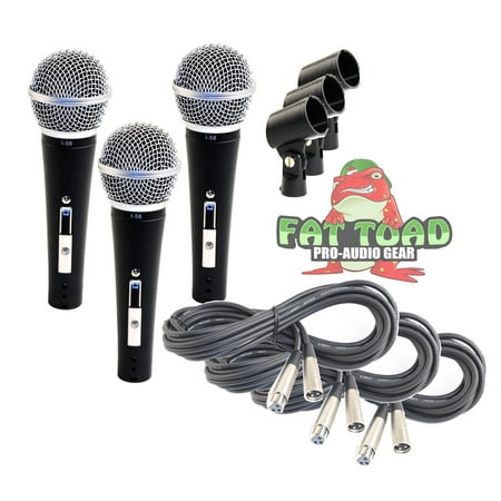 - Dynamic Vocal Microphones with XLR Mic Cables & Clips (3 Pack) by Fat Toad Cardioid Handheld, Unidirectional for Studio Recording, Live Stage Singing, DJ, Karaoke Pro Audio 2 ft Mic Cords, 3-Pin Wire