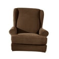 thumbnail image 4 of 2pcs Soft Elastic Wing Back Sofa Cover Arm Chair Anti-slip Slipcover Solid Color Brown, 4 of 8