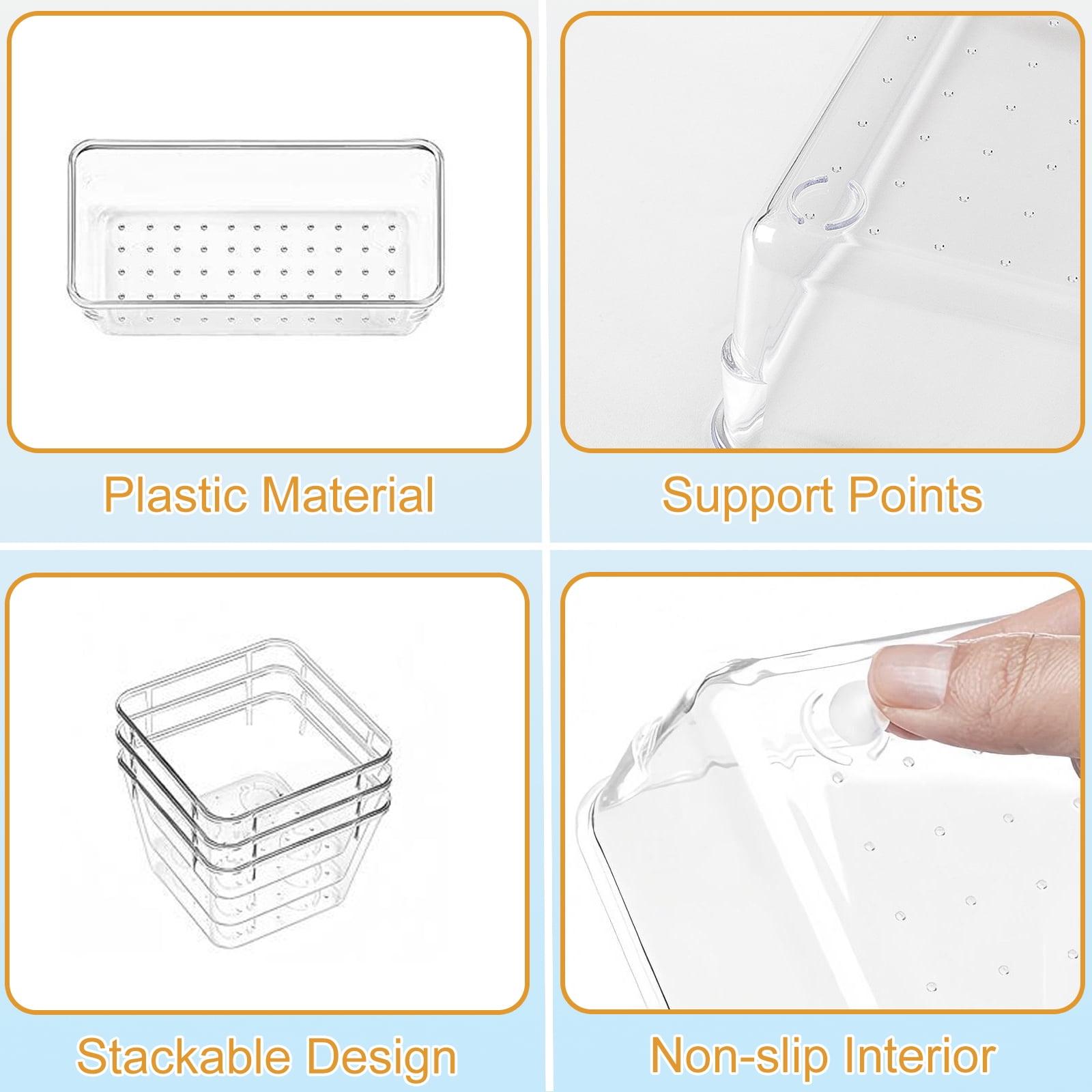 Lockways Drawer Organizer, 25Pcs Clear Plastic Makeup Drawer, 4 Sizes Vanity Organizer and Storage Bins for Makeup, Jewelry, Gadgets for Bathroom, Bedroom, Office