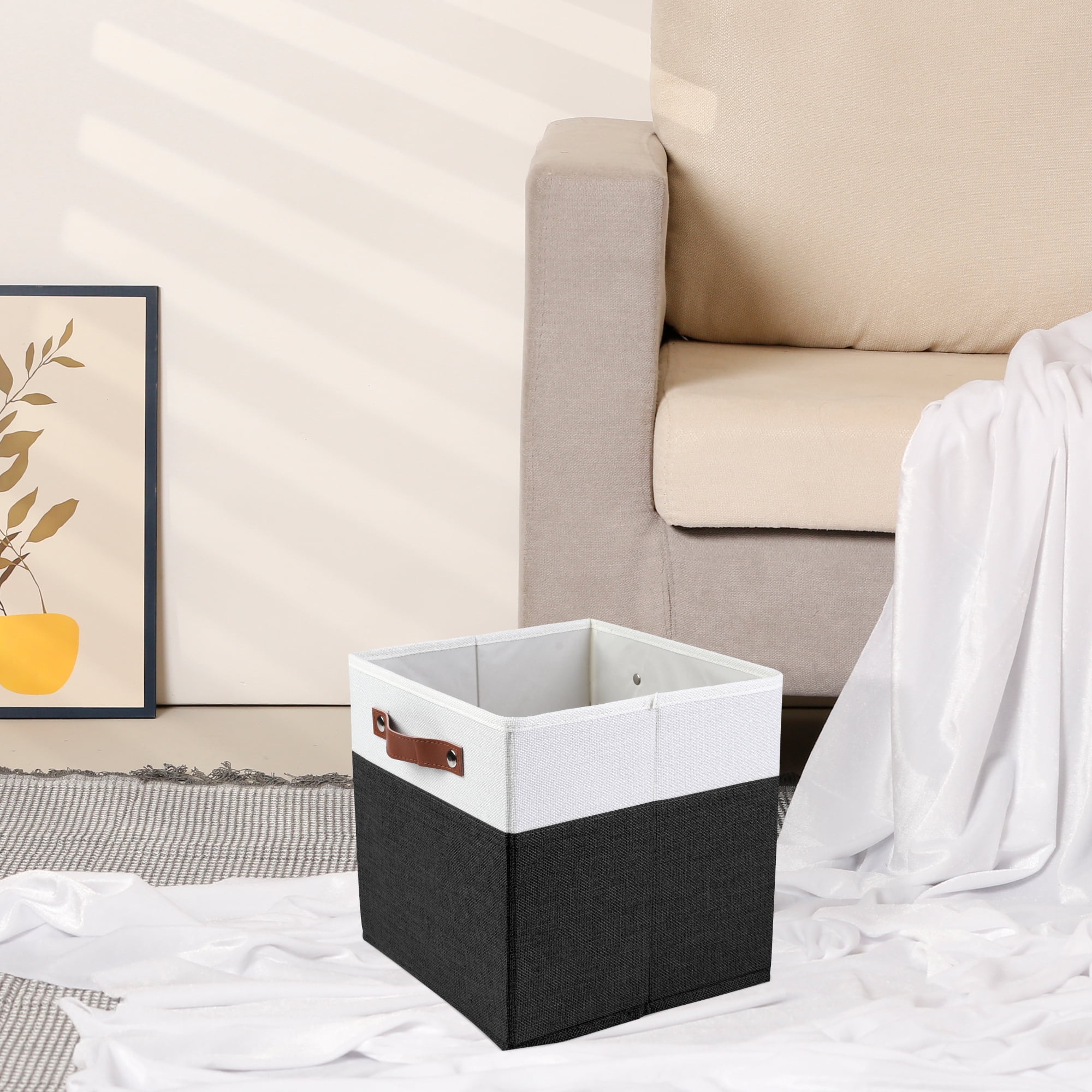 Unique Bargains Storage Cube Fabric Storage Bin with Handles White 11.8*11.8*11.8in