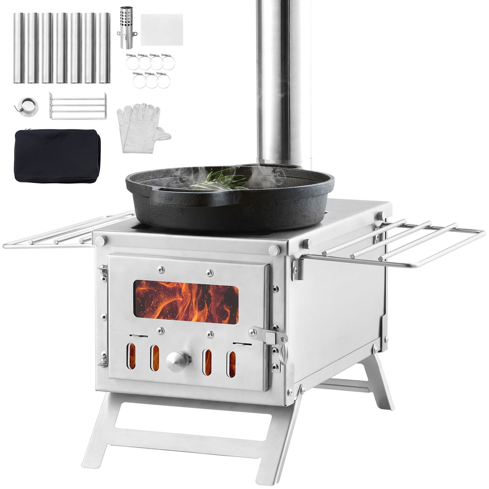 BENTISM Portable Wood Camping Stove with Pipes and Grill Nets