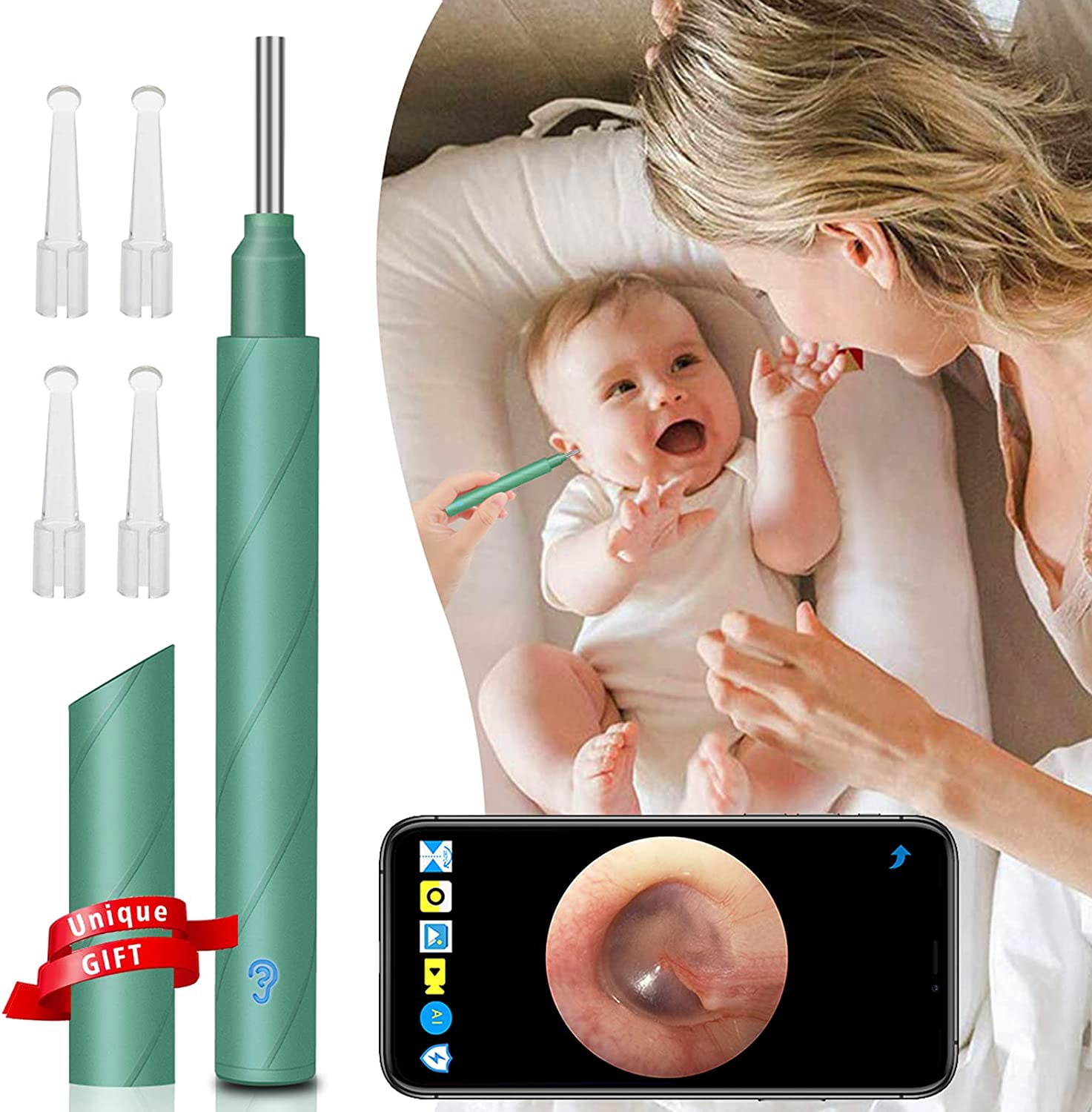 Ear Camera Compatible with Smartphone and Tablet Ear Otoscope Camera with 3-Axis Gyroscope Super Light Lens WiFi Ear Endoscope Dual Systems Temperature Control 1080P FHD Wireless Ear Scope 