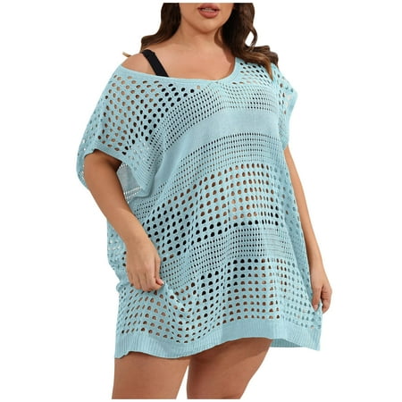 ameIAEA Womens Summer Beach Cover Up Dress Crochet Knit Hollow Out See Through Bikini Mini Dress