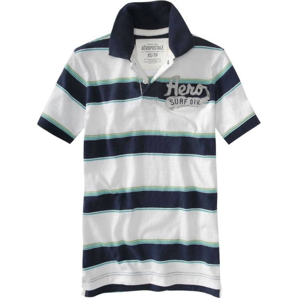 Aeropostale Mens Stripe Aero Surf Div. Polo de rugby, azul, extra pequeño