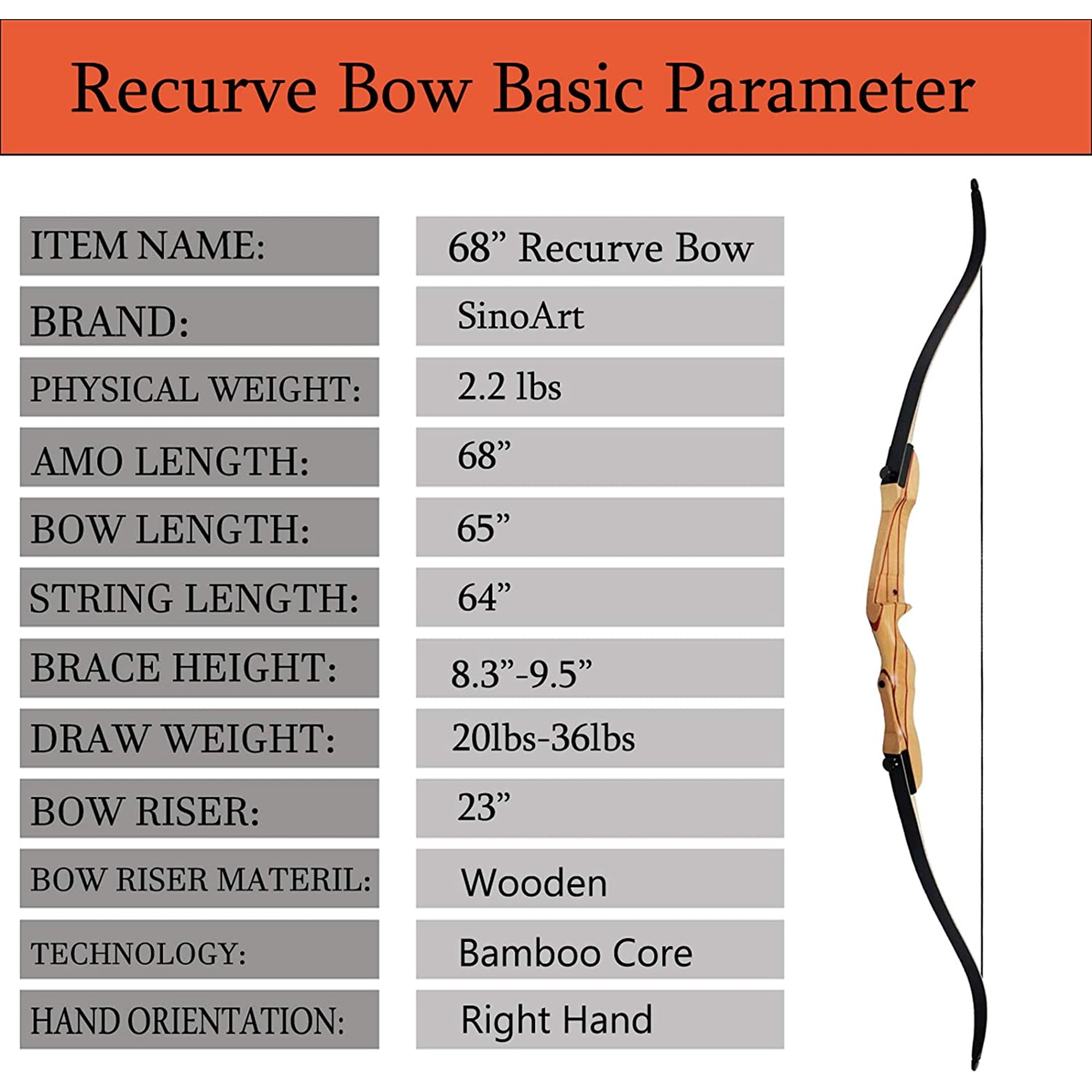 Arc De Chasse Recourbé Main Droite 25lbs Nika ET-1 S - Neuf, Fibre De Verre 68 Pouces