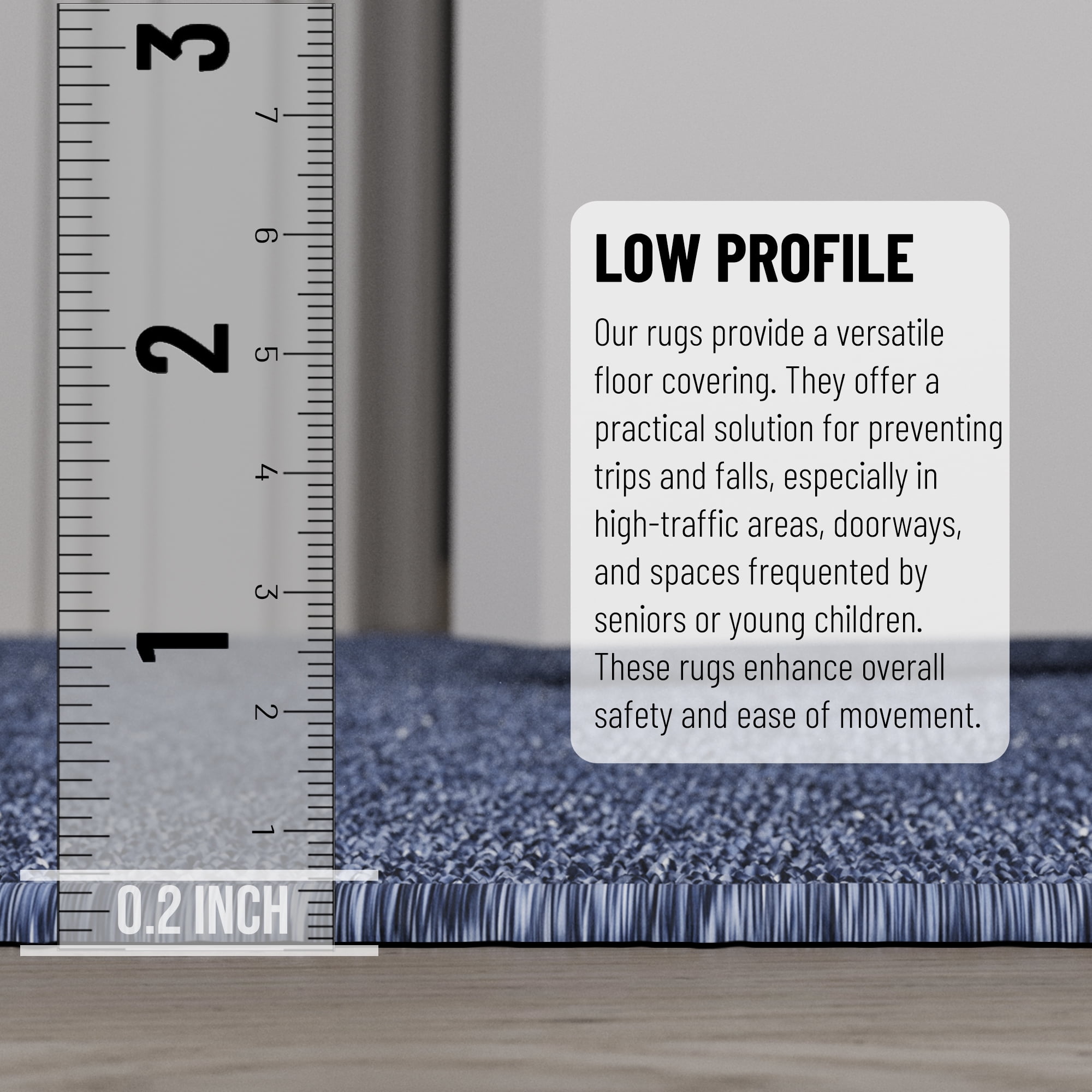 Ottomanson Hallway Runner Rug 1'10" x 47' Non-Slip Stain-Resistant Custom Size Carpet for Kitchen, Blue