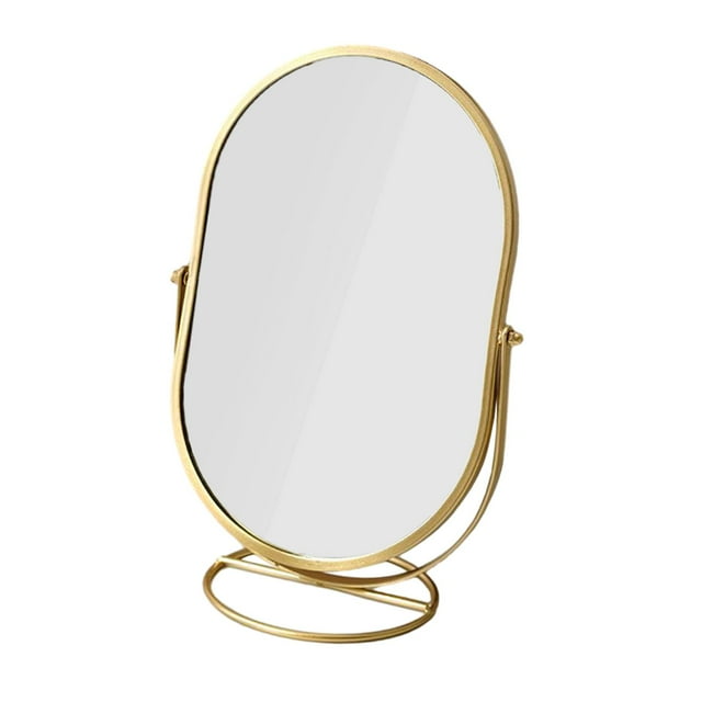 Desktop Stand Mirror, Dressing Table Mirror, Multipurpose Rotating Clear Mirror Minimalist for Living Room Tabletop Dresser Golden
