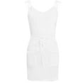 thumbnail image 5 of Honeeladyy Women Summer V Neck Mini Dress Solid Color Spaghetti Strap Mini Dress Elastic Waist Drawstring Dress with Pockets White XXL, 5 of 5