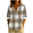 thumbnail image 2 of Sweatshirts for Women, Plaid Shirts Three Quarter V Neck Sleeve Tops Woman Oversized Tunic Shirts for Women for Leggings Long Sleeve, 2 of 5