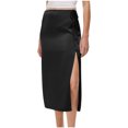 thumbnail image 2 of Nmnitkp Skirts for Women Solid Color High-Waisted Slit Strap Mid-Calf Skirt Summer Elastic High Waisted Side Slit Long Skirt & Exudes Elegant Charisma Midi Skirt, 2 of 9
