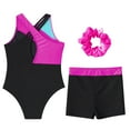thumbnail image 4 of YONGHS Gymnastics Leotards for Girls Sleeveless Shiny Rhinestone Bodysuit with Shorts Hairband Set Hot Pink 14, 4 of 5