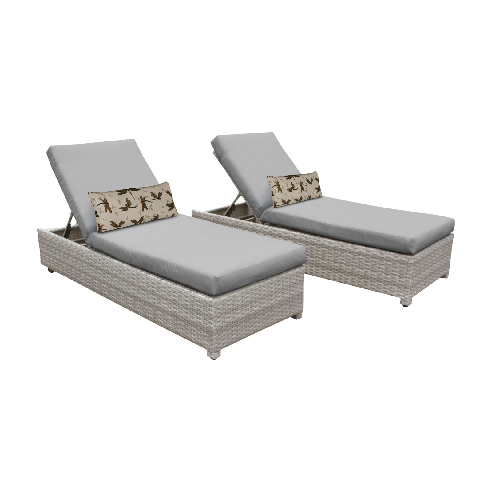 TK Classics Fairmont Wheeled Wicker Outdoor Chaise Lounge Chair Set