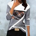 thumbnail image 2 of Pompotops Femmes Décontracté Imprimé Col Rond Patchwork Chandail à Enfiler Manches Longues Blouse T-shirt Hauts, 2 of 7