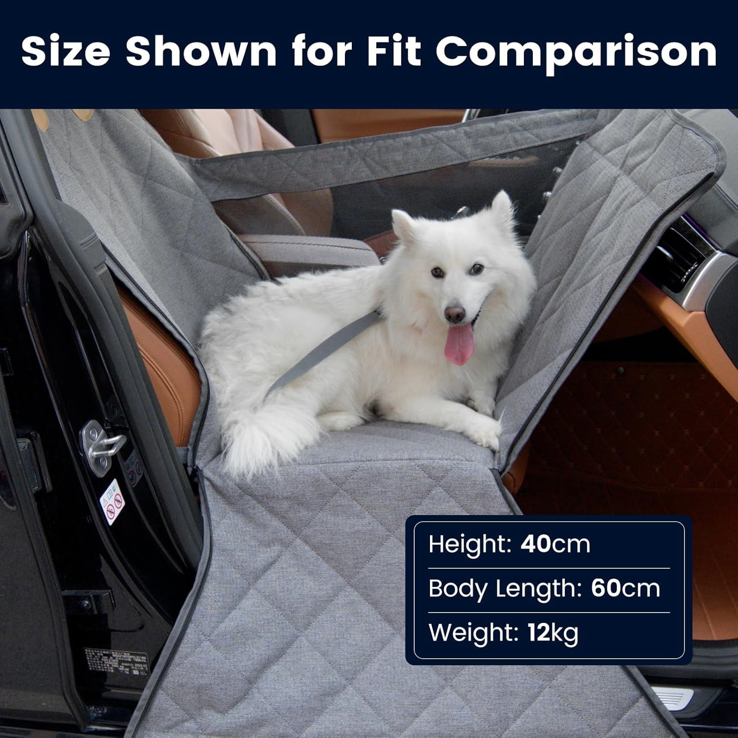 Front  Dog Car  for Small/Medium Dogs with Door  – Full Coverage Pet Booster  with Mesh Window, Zippered Side Flaps, Safety Buckle,  Linen Fabric