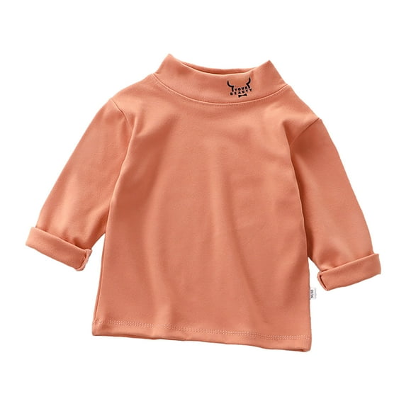 FhsagQ Tops Boys Shirts Children's Velvet Turtleneck Base Shirt Neckline Printed Class A Baby Autumn and Winter Long Sleeve T Shirt Autumn and Winter Top Orange 5-6 Years