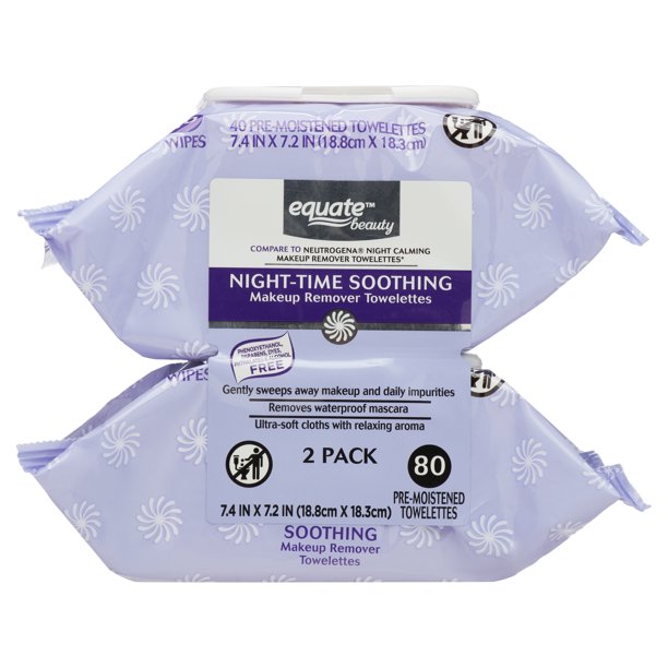 Equate Beauty NightTime Soothing Makeup Remover Wipes, 40 count, 2