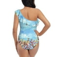 thumbnail image 5 of Sikiie Sea and Fish Print Women One Piece Swimsuits Tummy Control One Shoulder Bathing Suits Ruffle Swimwear, From S to XXL-Large, 5 of 6