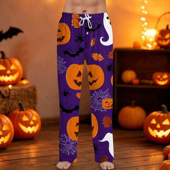 Halloween Mens Pajama Pants Horror Funny Print Casual Drawstring Sleep Pants Halloween Soft Long Sleep Lounge Sleepwear Pajama Pants