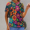 thumbnail image 6 of Nostalgic Vintage Floral Womens Tops Women's Fashion Casual Short Sleeve Flower Print Round Neck Pullover Top Blouse, 6 of 6