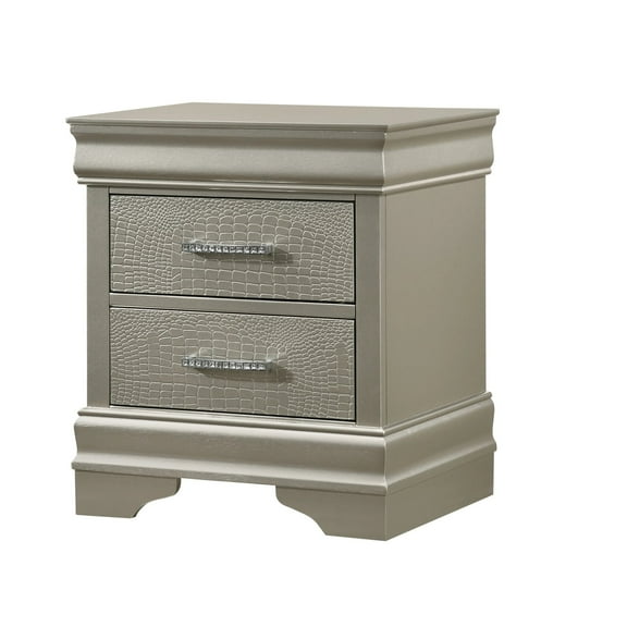 Newboti Furniture 1pc Modern Glam Style Two Drawers Nightstand Champagne Finish Solid Wood Crystal-Like Diamond Tufted Crocodile Texture Bedroom Furniture 02738