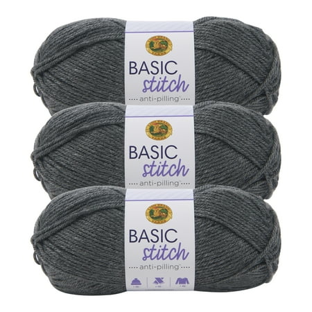 UPC: 0842093118084 | Lion Brand Yarn Basic Stitch Anti Pilling Gray Medium Acrylic Gray Yarn 3 Pack
