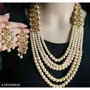 Indian Bollywood Gold Plated Kundan Long Bridal Necklace Earrings Jewelry Set