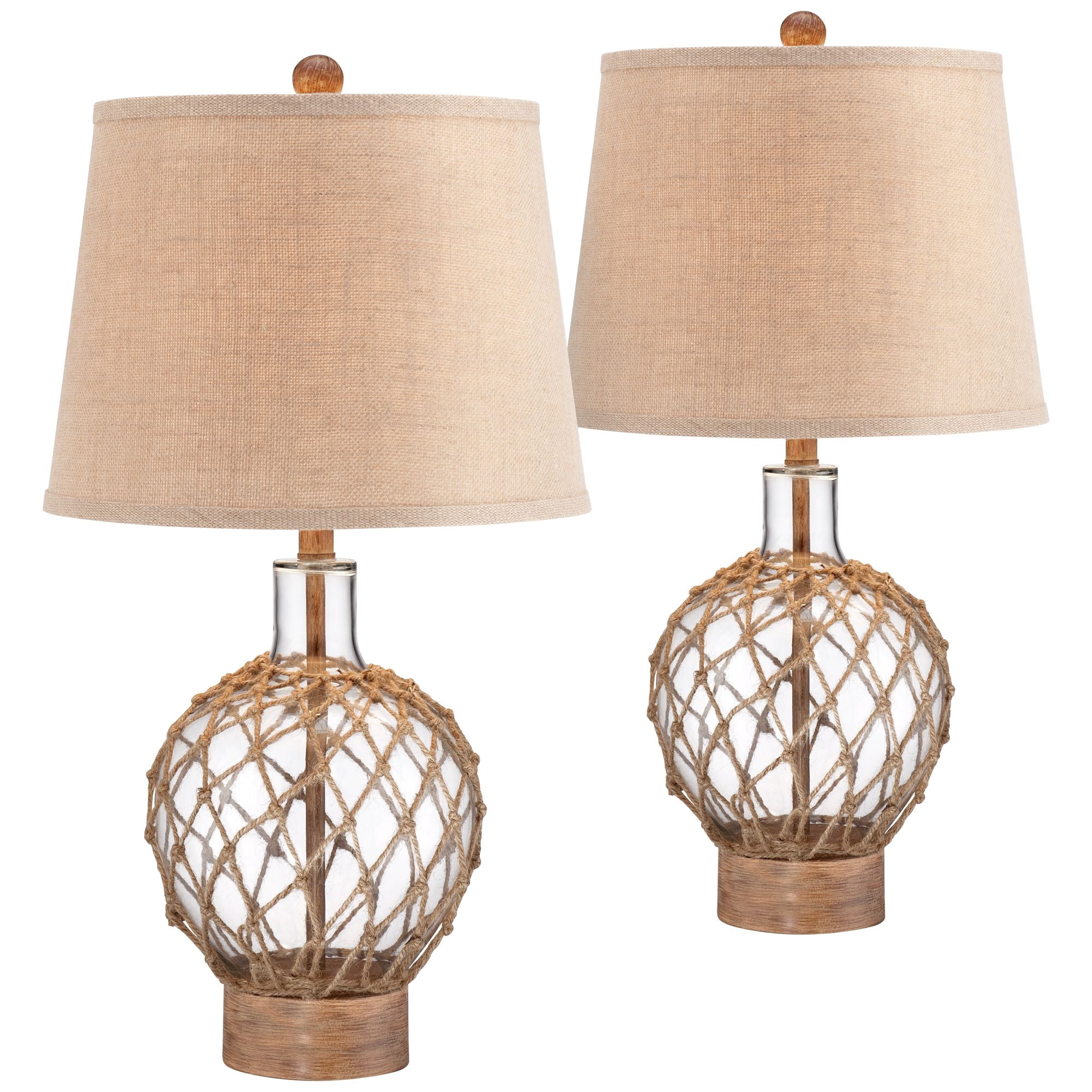 360 Lighting Coastal Table Lamps Set Of 2 Rope And Clear Glass Jug Burlap Drum Shade For Living Room Family Bedroom Nightstand Walmart Com Walmart Com