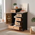 thumbnail image 4 of Farmhouse Accent Storage Cabinet with Drawer and Door, Rustic Two-Tone Wood Dresser-Style Side Cabinet with Carved Cutout Panels for Living Room, Bedroom or Small Spaces, 4 of 9